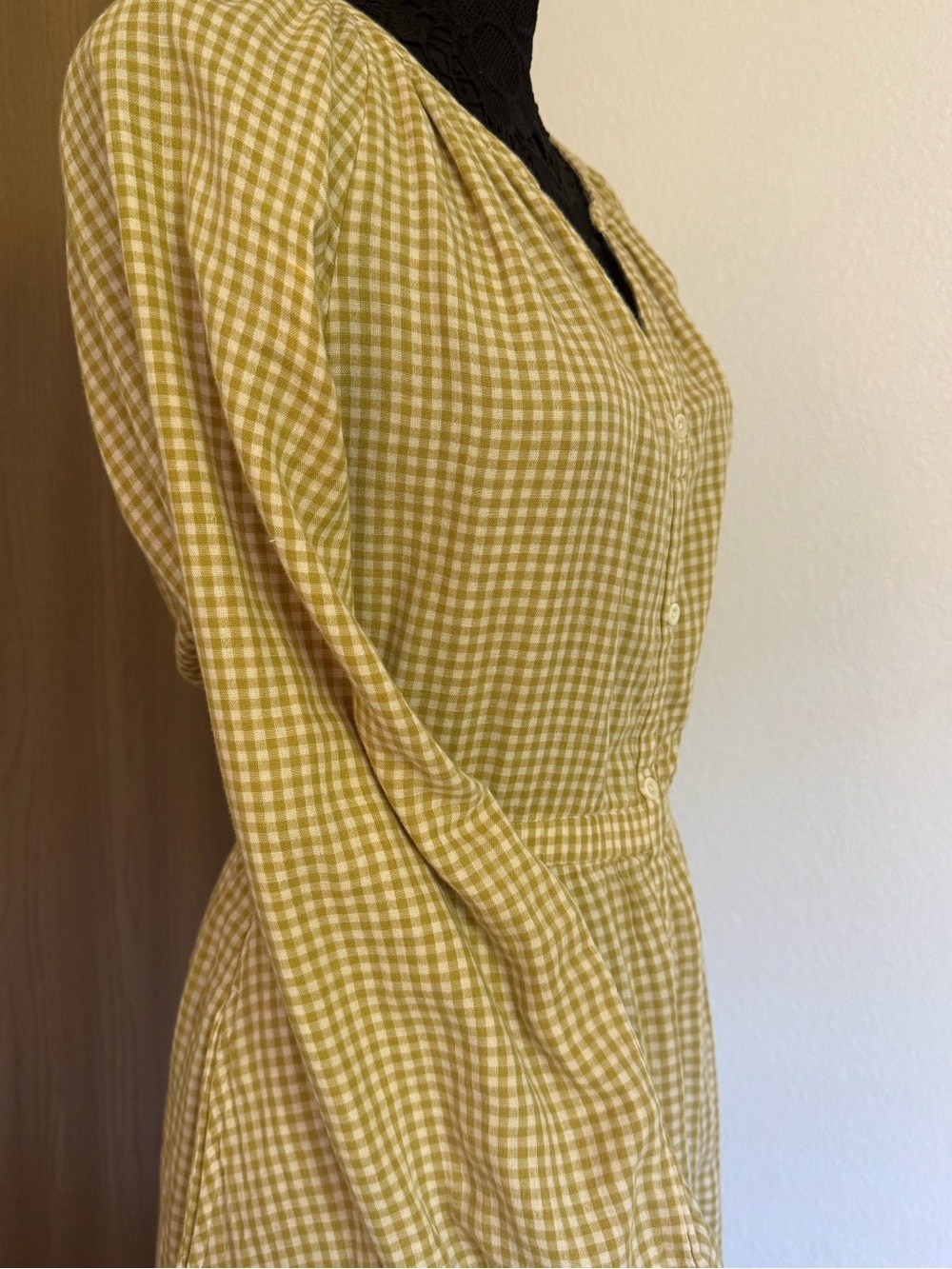 Pact 100% Organic Cotton Double Gauze Yellow Gingham Button-Front Midi Dress - Picture 2 of 10